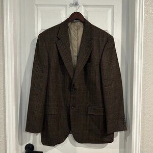 Tweed Jacket Brown Houndstooth Check 100% Wool Blazer Oscar de la Renta 44R